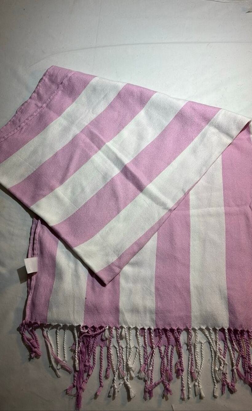 Light Pink and White Striped Turkish Towel
